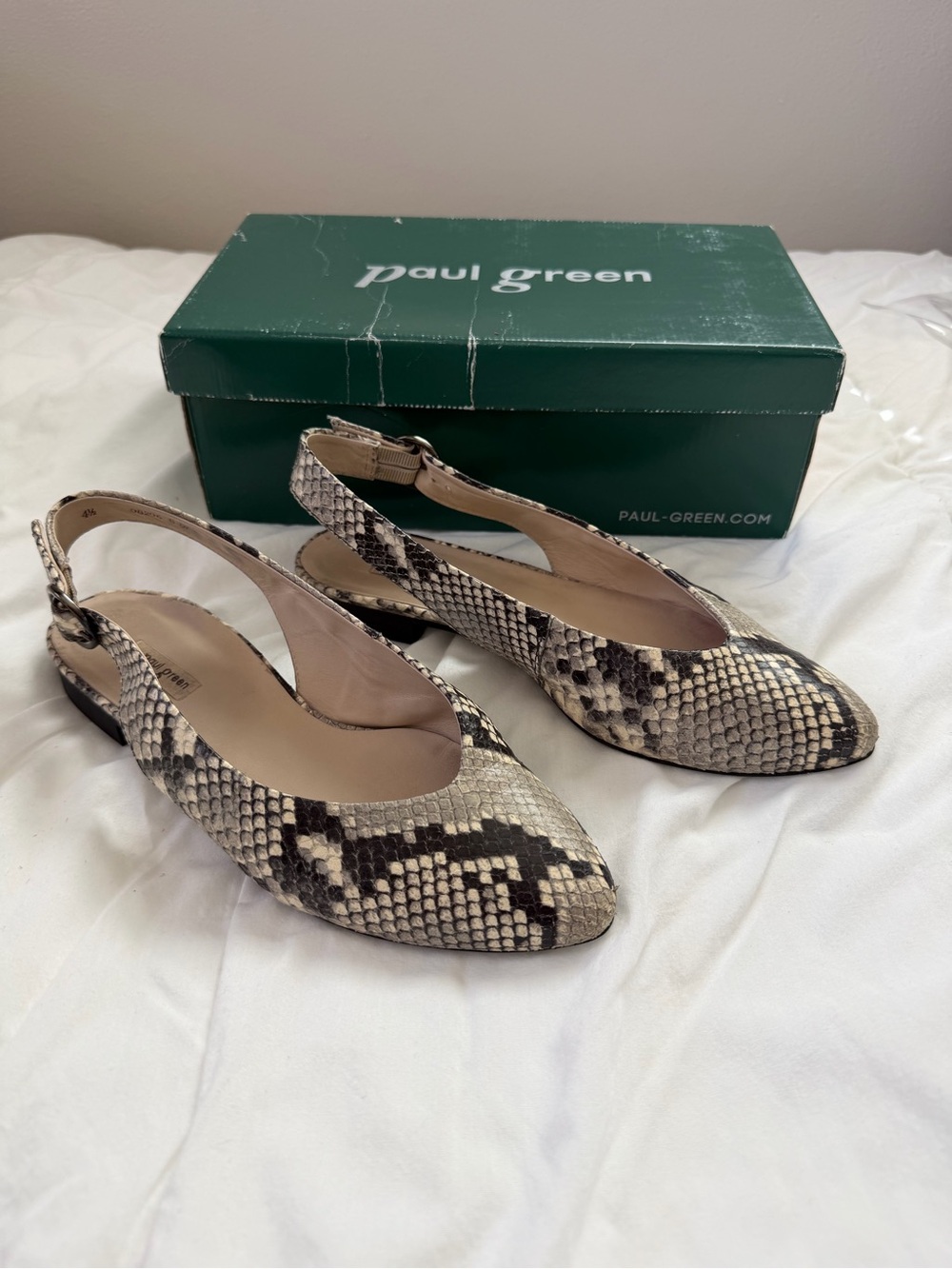 Paul Green Snake-Print Slingback Flats in Beige and Black